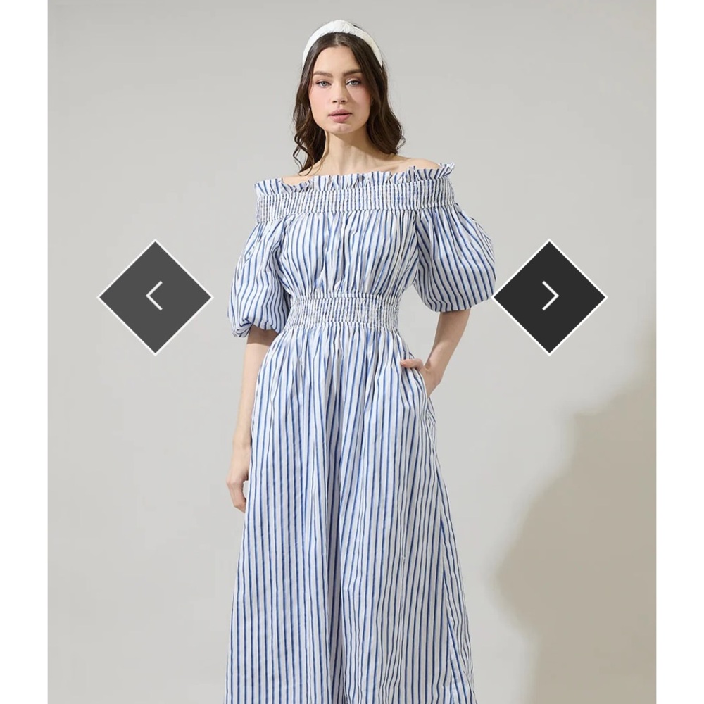 Sugarlips Maisy Striped Magna Town Midi Dress (Blue and White)